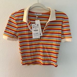 Zara Cropped Rainbow Shirt NWT
